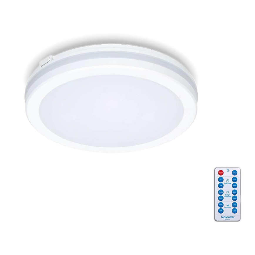 Plafonieră LED cu senzor pentru baie LED/12W/230V 3000/4000/6500K IP65 d. 20 cm alb + telecomandă