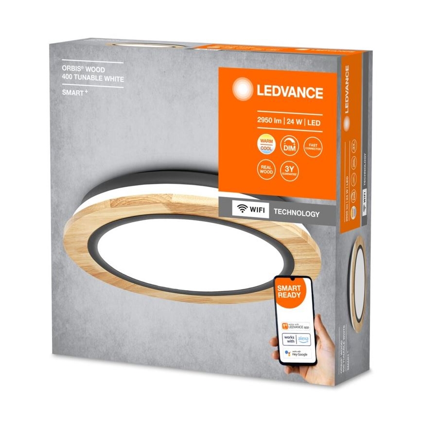 Plafonieră LED dimabilă Ledvance SMART+ ORBIS WOOD LED/24W/230V 2700-6500K Wi-Fi