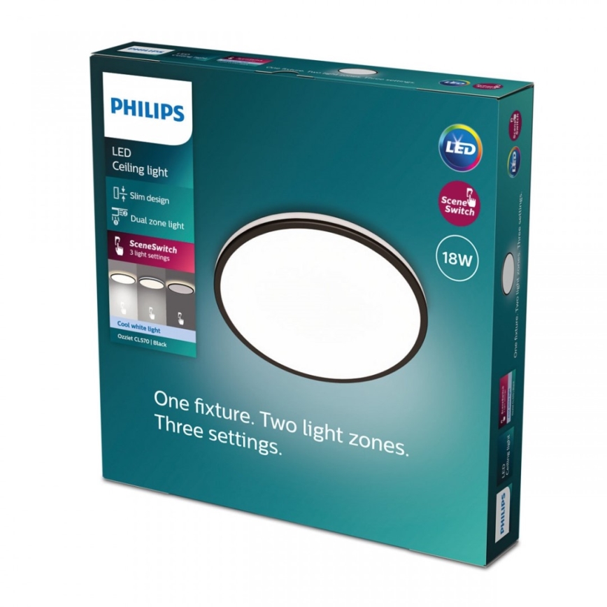 Plafonieră LED dimabilă SCENE SWITCH LED/18W/230V 4000K negru Philips