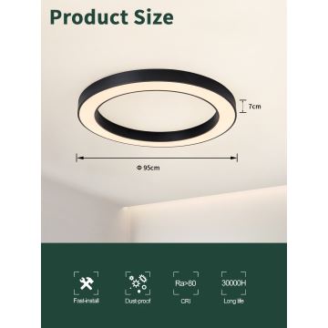 Plafonieră LED dimabilă PASTEL LED/68W/230V 95 cm negru Tuya Immax NEO 07210L + telecomandă