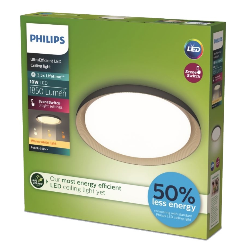 Plafonieră LED dimabilă Philips PEBBLO SCENE SWITCH LED/10W/230V 2700K negru