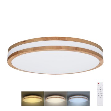 Plafonieră LED dimabilă WOODY LED/48W/230V 3000-6500K maro d. 38 cm + telecomandă