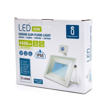 Proiector LED cu senzor LED/50W/230V 6400K IP65 alb Aigostar