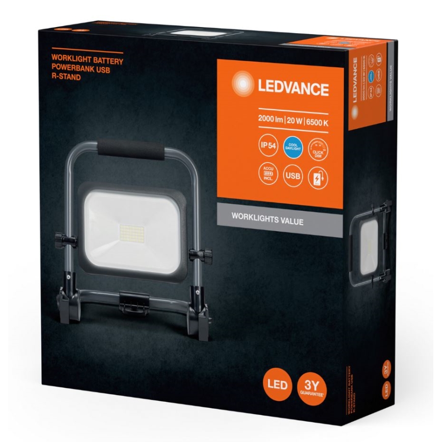 Proiector LED reîncărcabil dimabil de exterior Ledvance WORKLIGHT BATTERY LED/20W/5V IP54