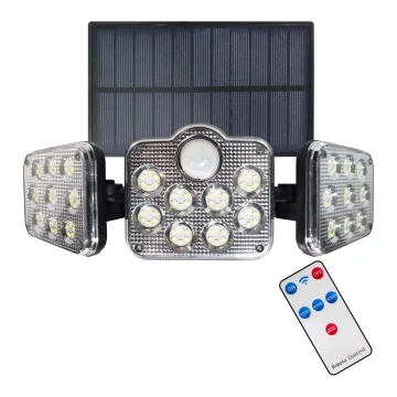 Proiector LED solar cu senzor de mișcare și crepuscular LED/20W/3,7V 1200 mAh IP44 + telecomandă