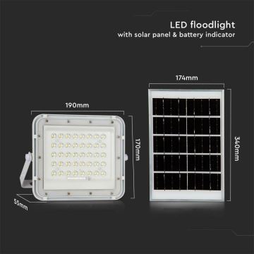 Proiector LED solar dimabil de exterior LED/10W/3,2V IP65 4000K alb + telecomandă