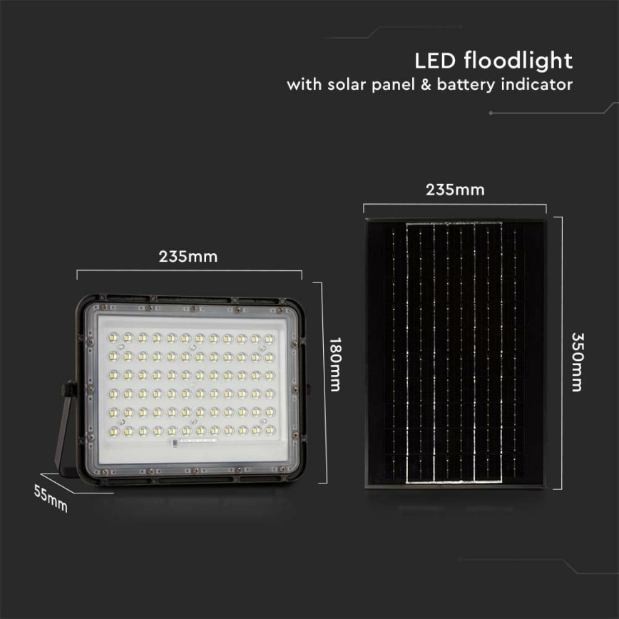 Proiector LED solar dimabil de exterior LED/15W/3,2V IP65 6400K negru + telecomandă