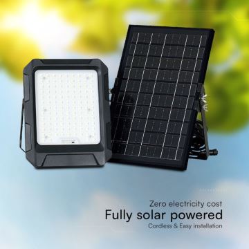 Proiector LED solar LED/10W/3,7V IP65 4000K negru + telecomandă