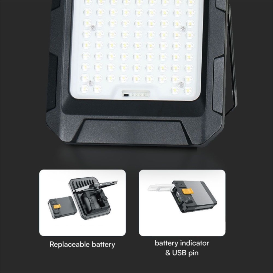 Proiector LED solar LED/15W/3,7V IP65 4000K negru + telecomandă