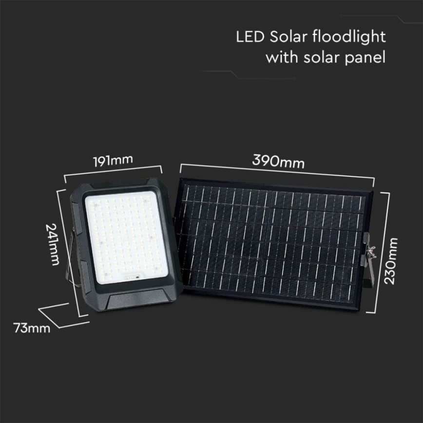 Proiector LED solar LED/15W/3,7V IP65 4000K negru + telecomandă