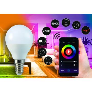 RGB LED Bec dimmabil G45 E14/5,5W/230V 2700-6500K Wi-fi Tuya