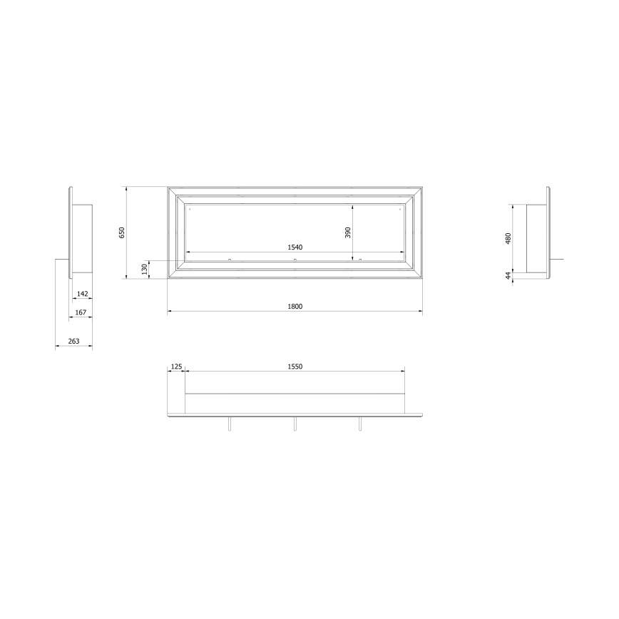 Șemineu BIO încorporat 65x180 cm 3x2,5kW crom Kratki