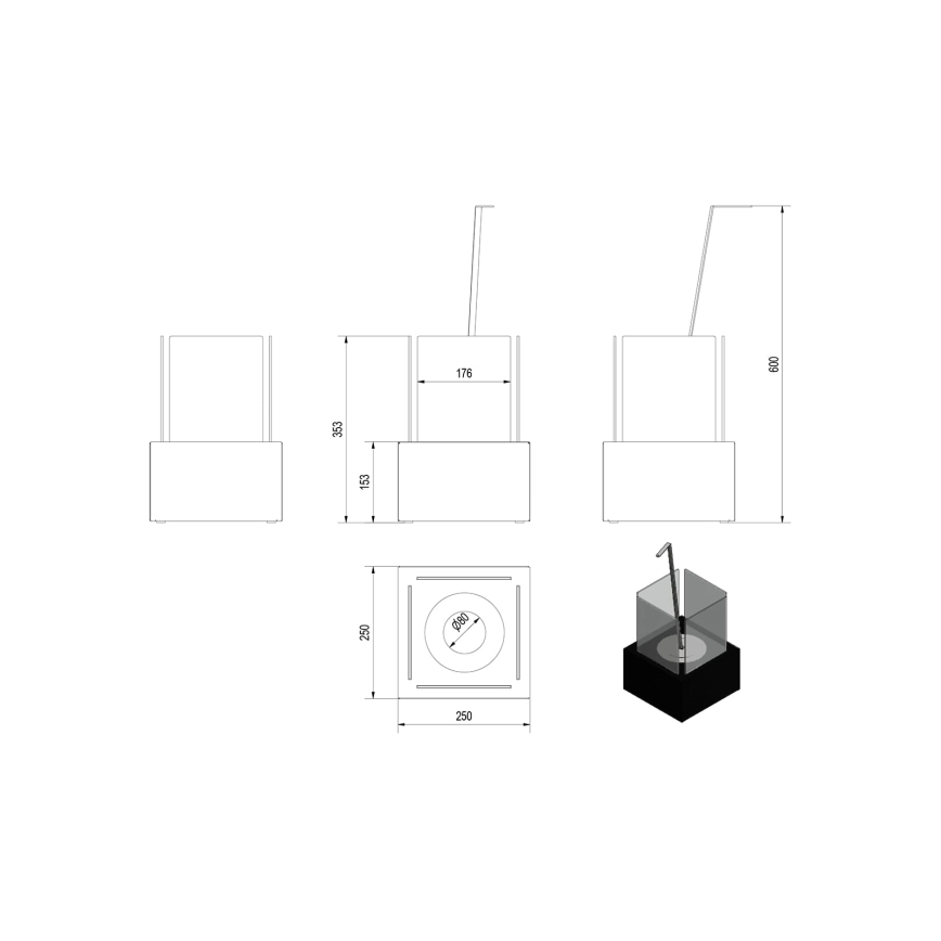 Șemineu BIO 35,3x25 cm 1kW negru Kratki