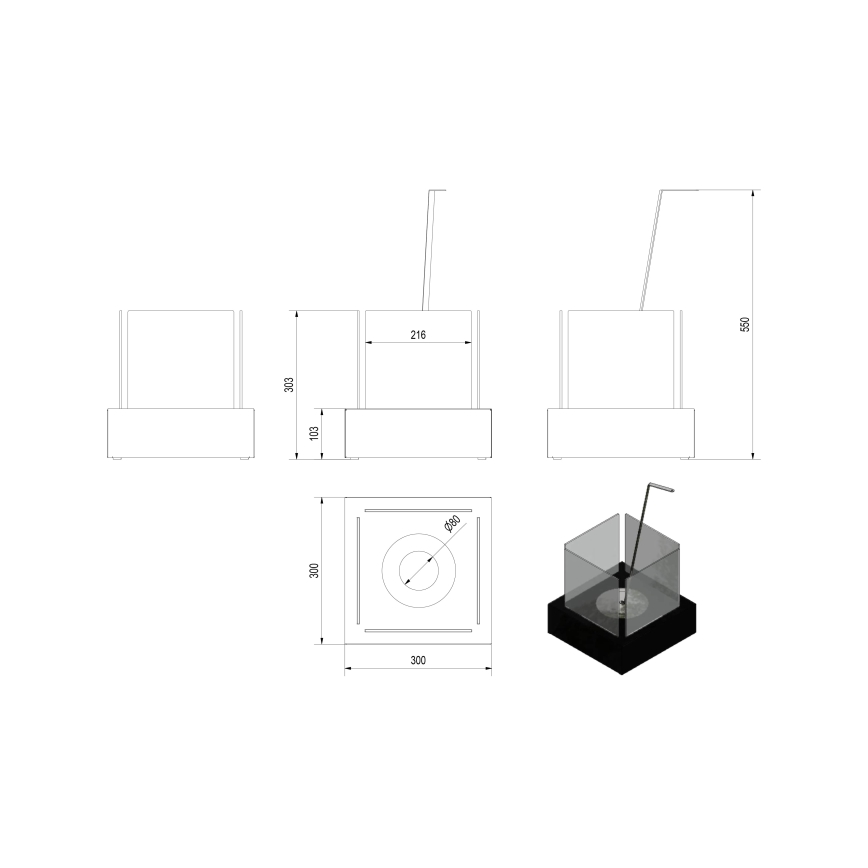 Șemineu BIO 30,3x30 cm 1kW alb Kratki