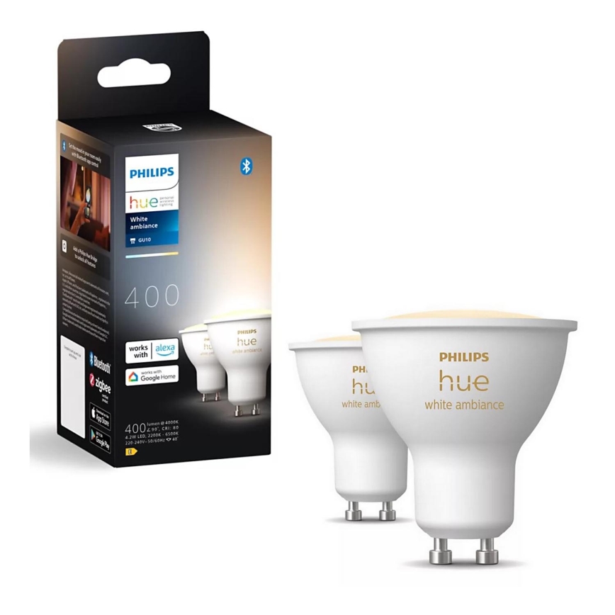 SET 2x bec LED dimabil Philips Hue WHITE AMBIANCE GU10/4,2W/230V 2200-6500K