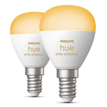 SET 2x bec LED dimabil Philips Hue WHITE AMBIANCE P45 E14/5,1W/230V 2200-6500K