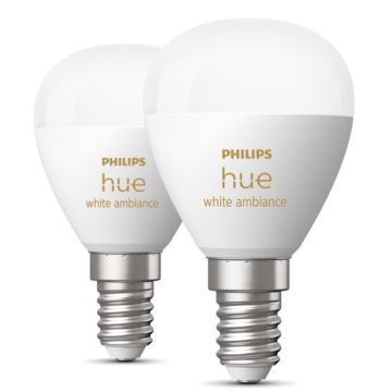 SET 2x bec LED dimabil Philips Hue WHITE AMBIANCE P45 E14/5,1W/230V 2200-6500K