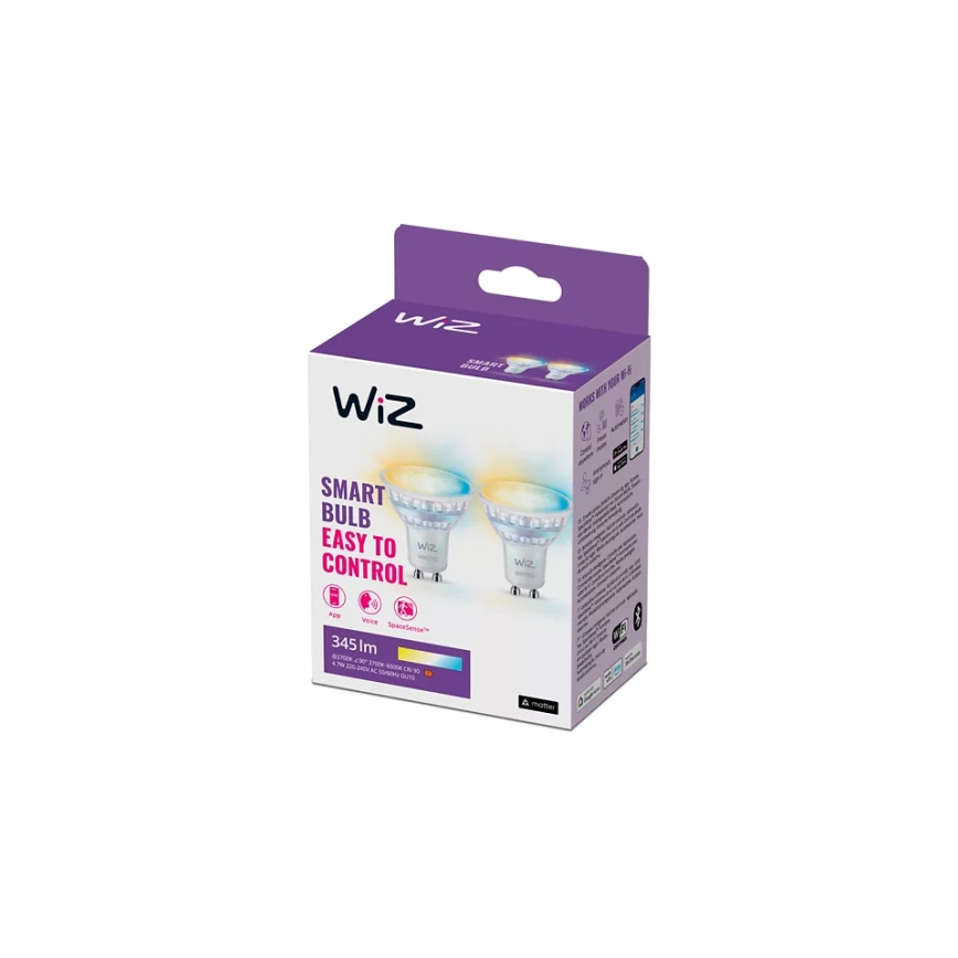 SET 2x bec LED dimabil WiZ PAR16 GU10/4,7W/230V 2700-6500K CRI 90 Wi-Fi