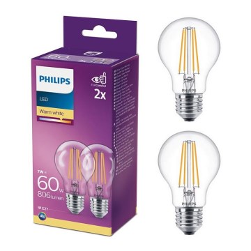 SET  2x bec LED Philips A60 E27/7W/230V 2700K