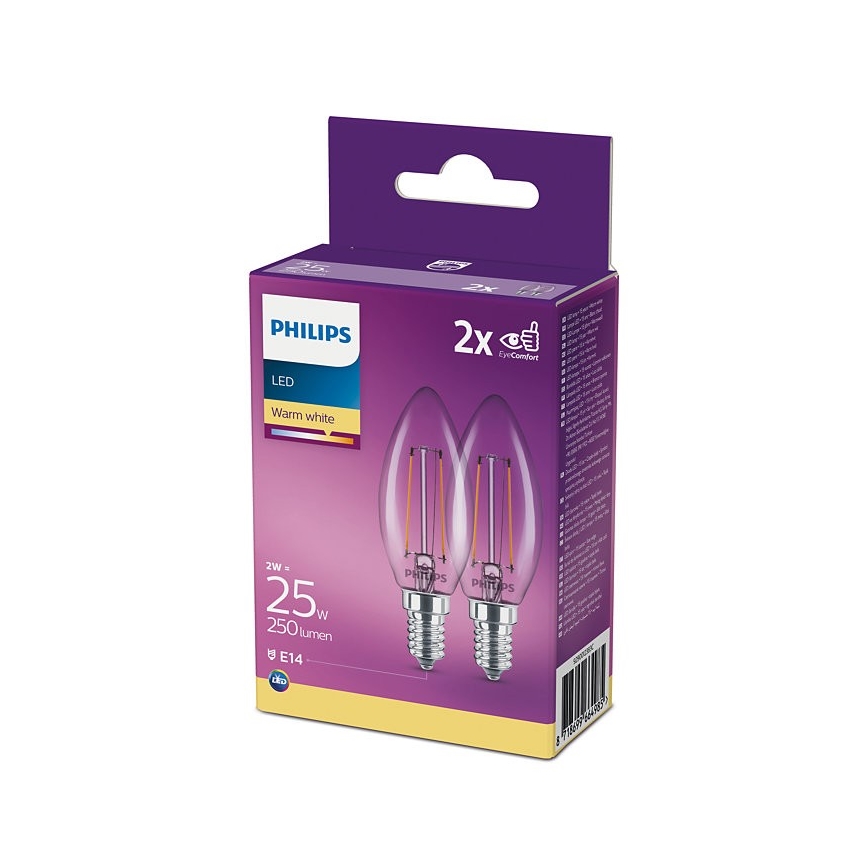 SET  2x bec LED Philips B35 E14/2W/230V 2700K