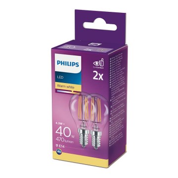 SET  2x bec LED Philips P45 E14/4,3W/230V 2700K