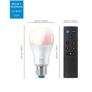 SET 2x bec LED RGBW dimabil WiZ A60 E27/8,5W/230V 2200-6500K Wi-Fi + telecomandă