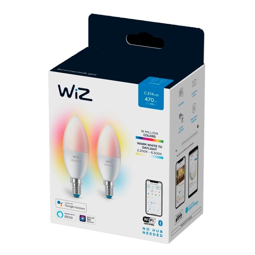 SET 2x bec LED RGBW dimabil WiZ C37 E14/4,9W/230V 2200-6500K Wi-Fi