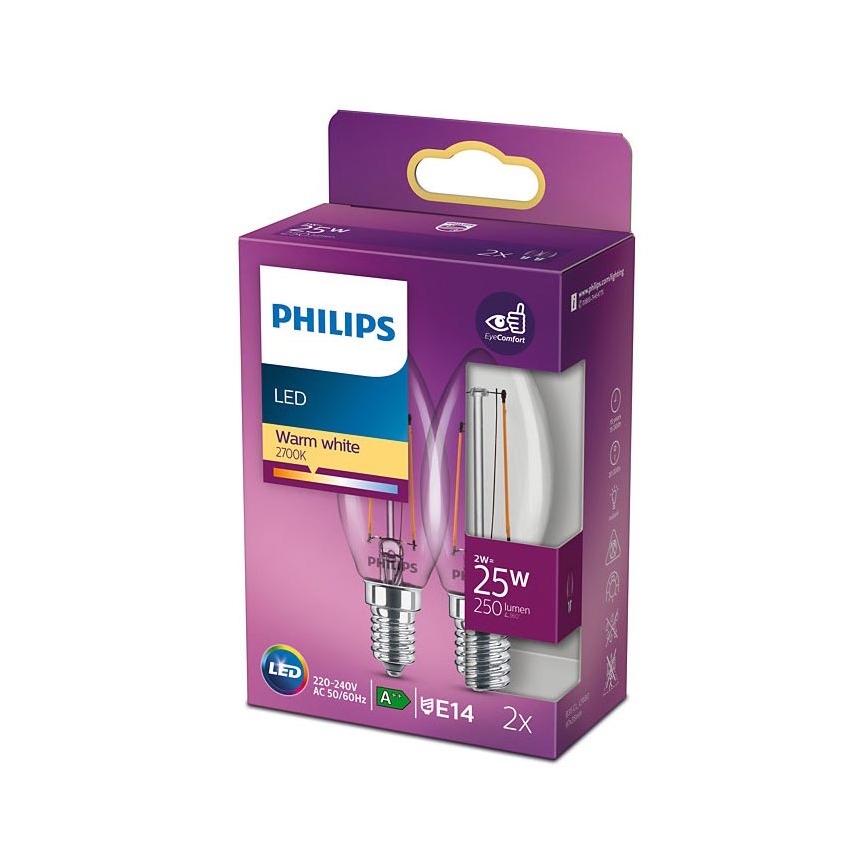 SET 2x bec LED VINTAGE Philips E14/2W/230V 2700K