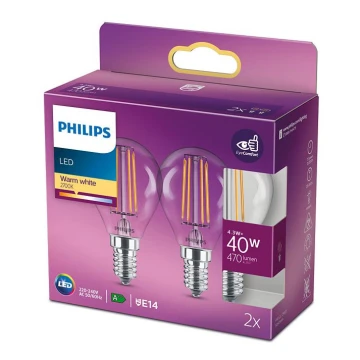 SET 2x bec LED VINTAGE Philips E14/4,3W/230V 2700K