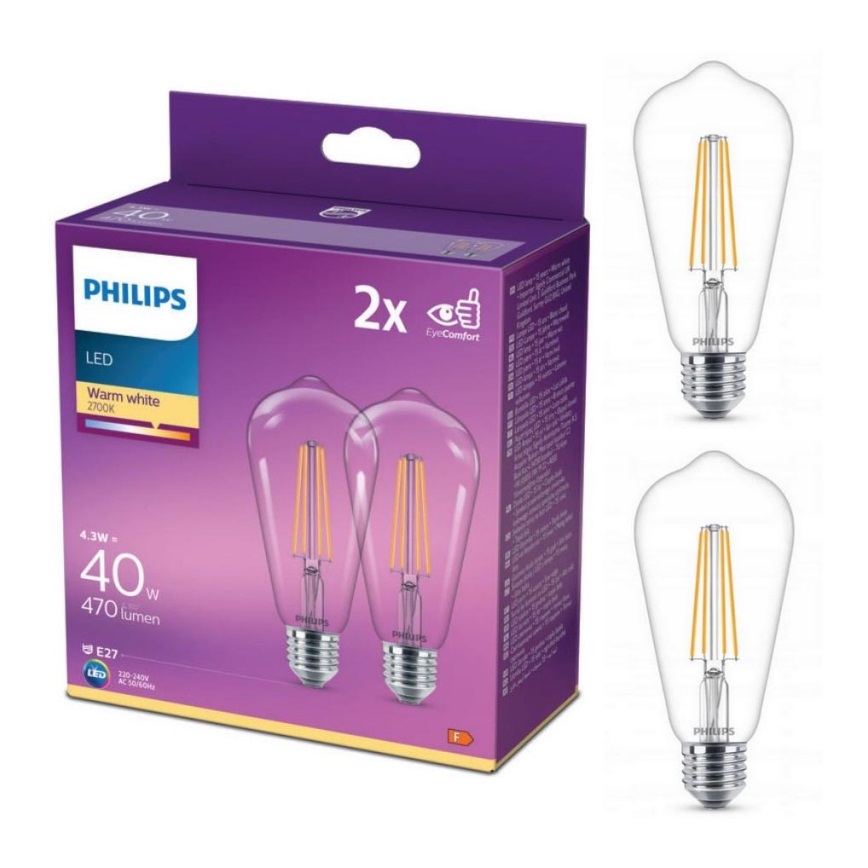 SET 2x bec LED VINTAGE Philips ST64 E27/4,3W/230V 2700K