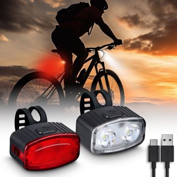SET 2x lanternă LED reîncărcabilă dimabilă pentru bicicletă 350mAh IP44 roșu/alb