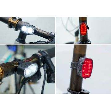 SET 2x lanternă LED reîncărcabilă dimabilă pentru bicicletă 350mAh IP44 roșu/alb