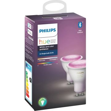 SET 2x LED Bec dimmabil Philips WHITE AND COLOR AMBIANCE GU10/5,7W/230V