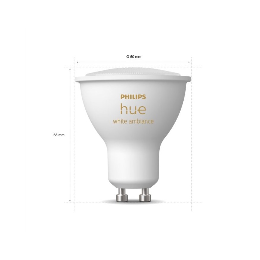 SET 3x bec LED dimabil Philips Hue WHITE AMBIANCE GU10/4,3W/230V 2200-6500