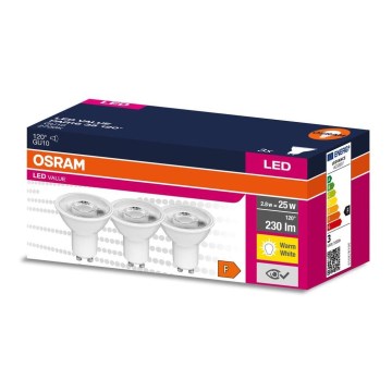 SET 3x bec LED PAR16 GU10/2,8W/230V 2700K 120° Osram