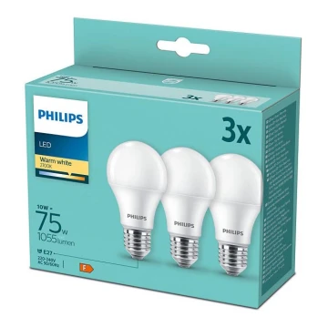 SET 3x bec LED Philips A60 E27/10W/230V 2700K