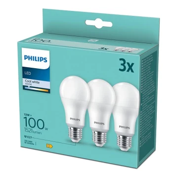 SET 3x Bec LED Philips A60 E27/13W/230V 4000K