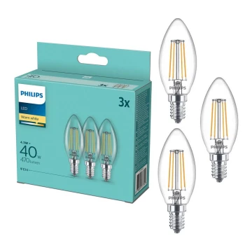 SET 3x Bec LED Philips B35 E14/4,3W/230V 2700K