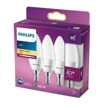 SET 3x bec LED Philips B35 E14/5,5W/230V 2700K