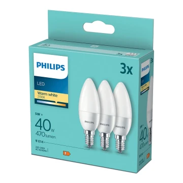 SET 3x Bec LED Philips B35 E14/5W/230V 2700K