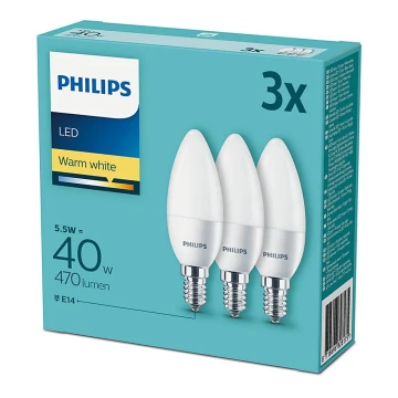 Set 3x Bec LED Philips E14/5,5W/230V 2700K