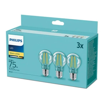 SET 3x Bec LED Philips E27/8,5W/230V 2700K