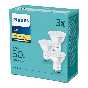 Set 3x bec LED Philips GU10/4,7W/230V 2700K