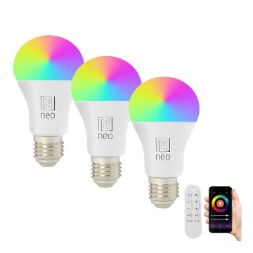 SET 3x bec LED RGB+CCT dimabil Immax NEO 07733CDO E27/11W/230V Wi-Fi Tuya + telecomandă