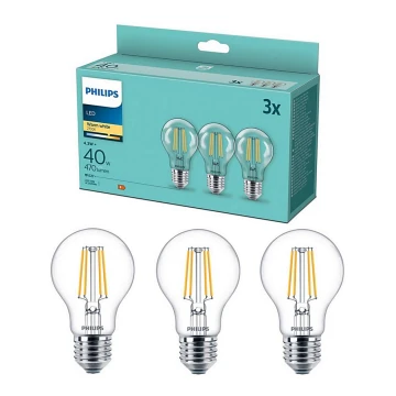 SET 3x bec LED VINTAGE Philips E27/4,3W/230V 2700K