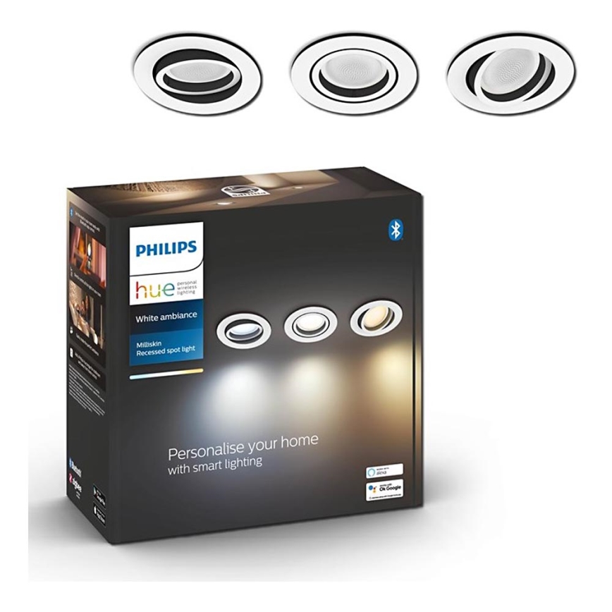 SET 3x plafonieră LED încastrată dimabilă Hue MILLISKIN 1xGU10/5,7W/230V 2000-6500K Philips