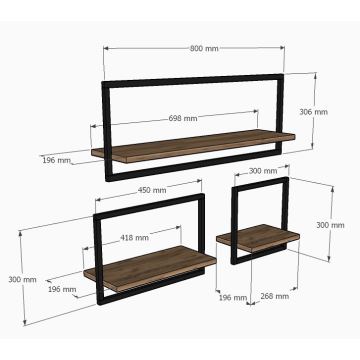 SET 3x raft de perete YESO maro/negru