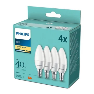 SET 4x bec LED Philips B35 E14/5W/230V 2700K