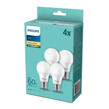 SET 4x bec LED Philips E27/8W/230V 2700K