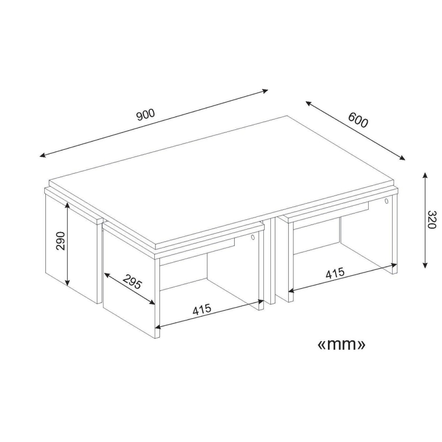 SET 4x măsuță laterală CHEST 29x41 cm + măsuță de cafea 32x90 cm